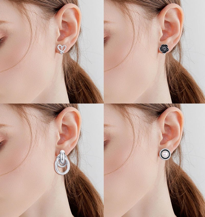 Tornito 10-15 Pairs Clip on Stud Earrings Non Pierced Teardrop Round Square CZ Pearl Twist Knot Flower Butterfly Heart Star Rainbow Cat Opal Clip on Earrings for Women - Image 5